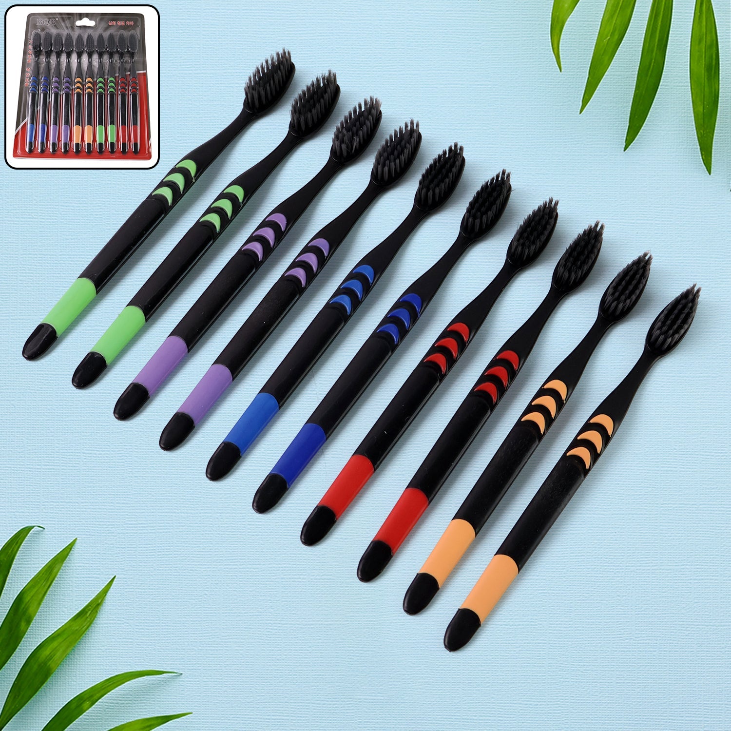 Soft Toothbrush with Plastic Round Box for Adults & Kids (Set of 10 Pcs)