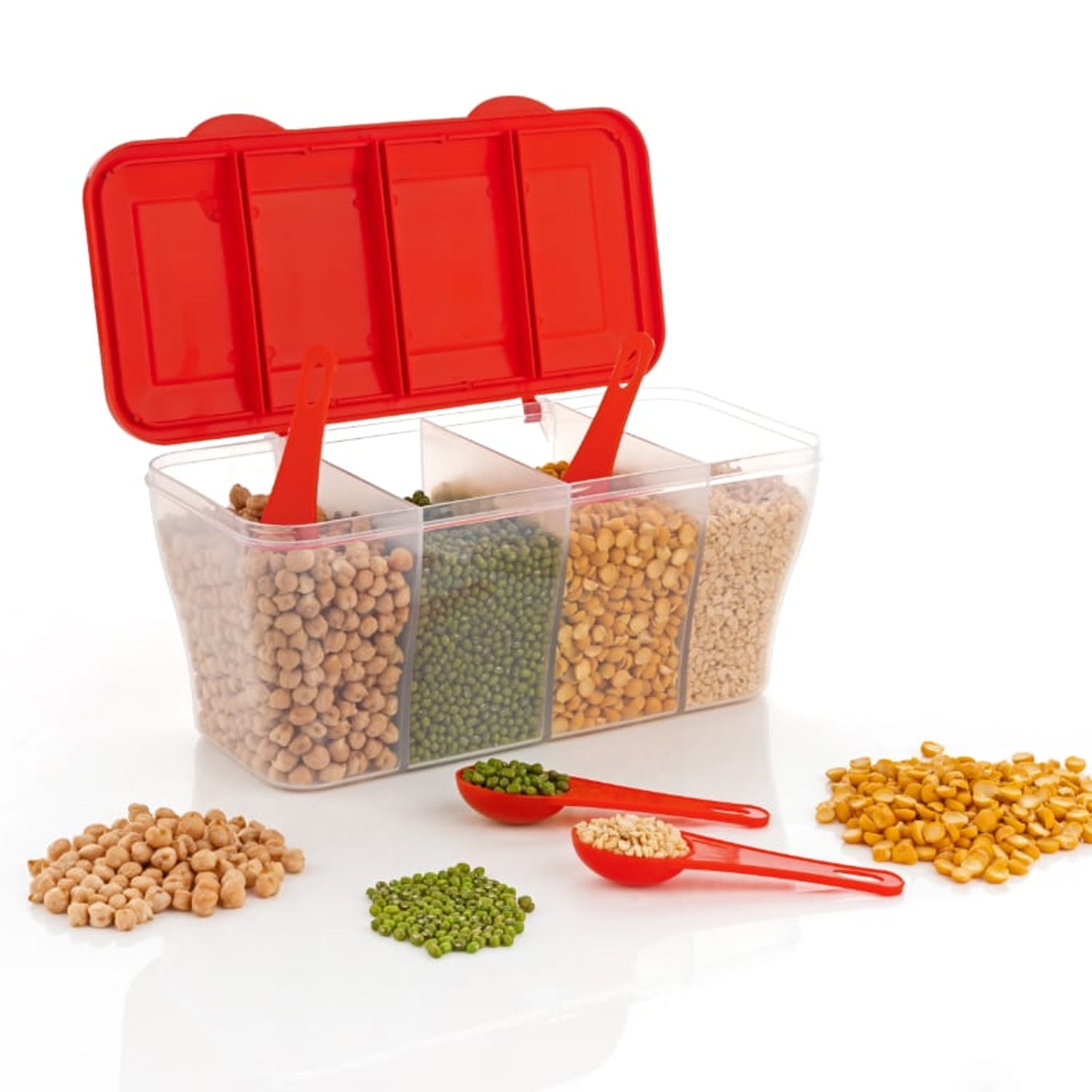 Kitchen Airtight 4-Section Storage Container / Pickle Jar 4 Spoons (1 Pc / Mix Color)