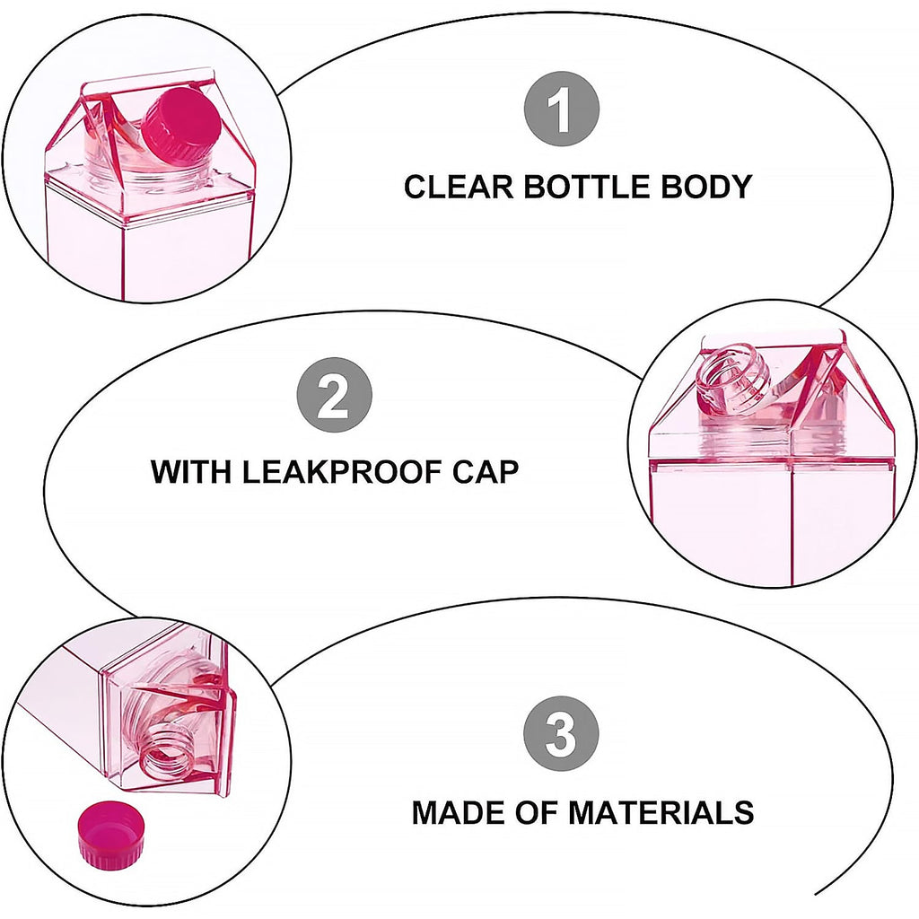 Plastic Milk Carton Colorful Clear Water Bottle, 17 Oz Portable Milk Box