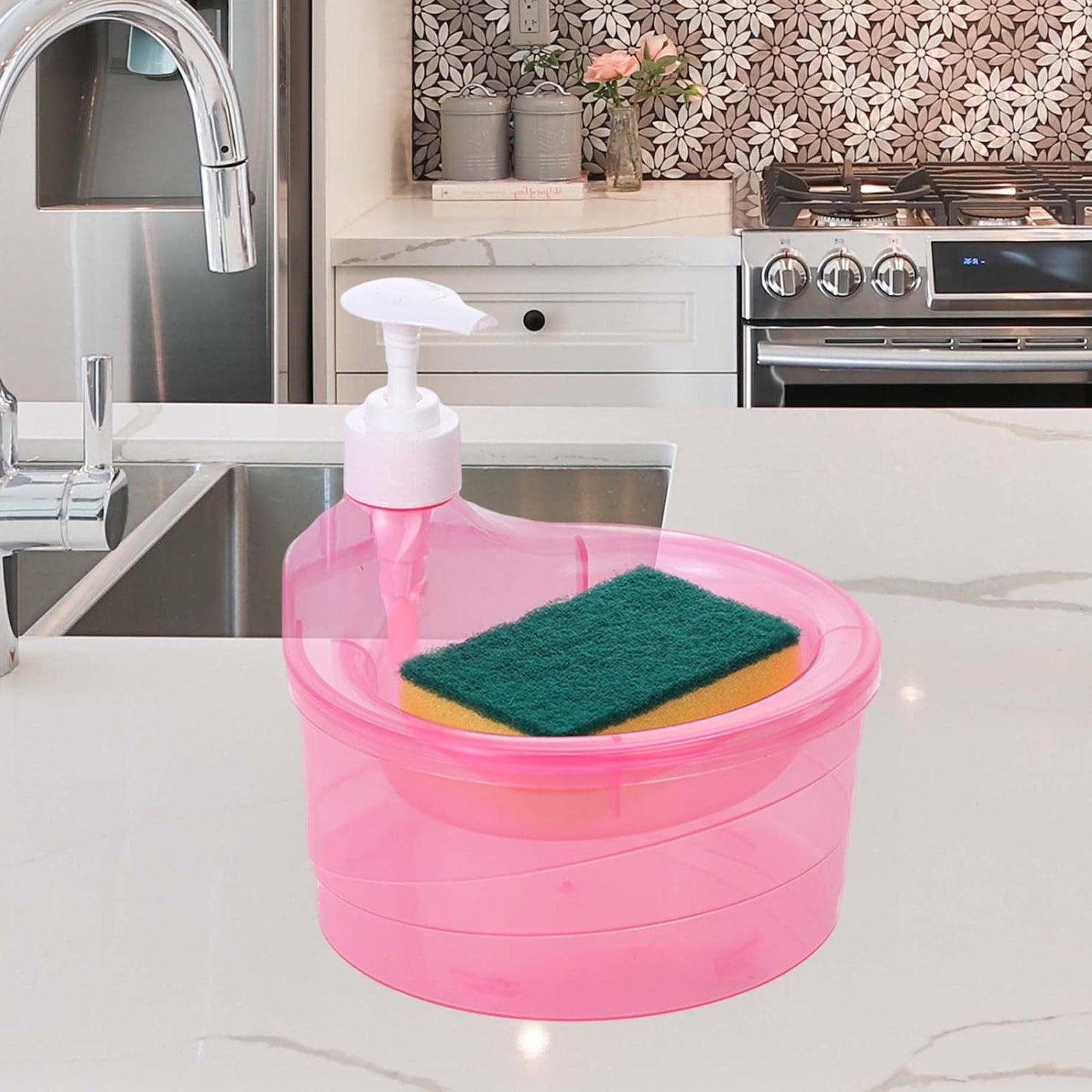 2 in 1 Double Layer Liquid Soap Dispenser with Pump and Sponge