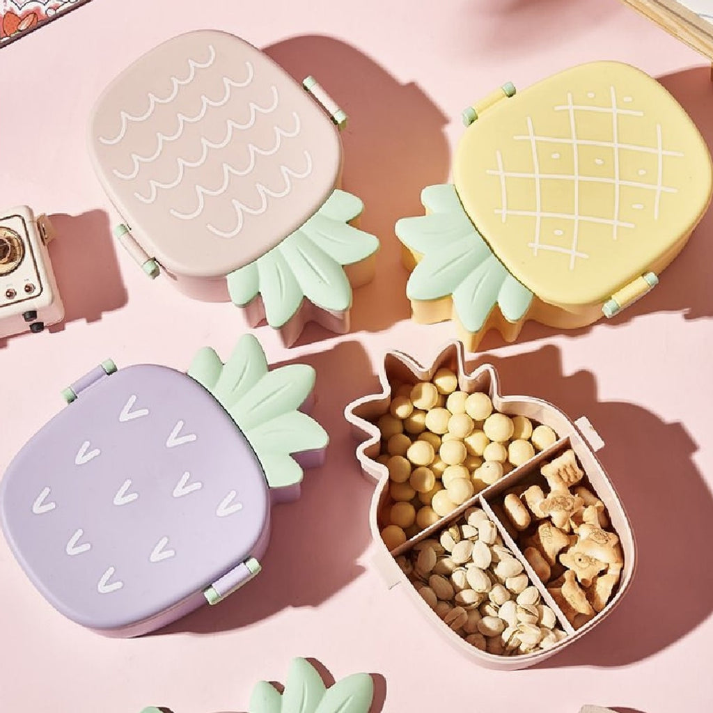 Kids Lunch Box Cute Pineapple Shaped Bento Box with Fork Spoon Snack Container