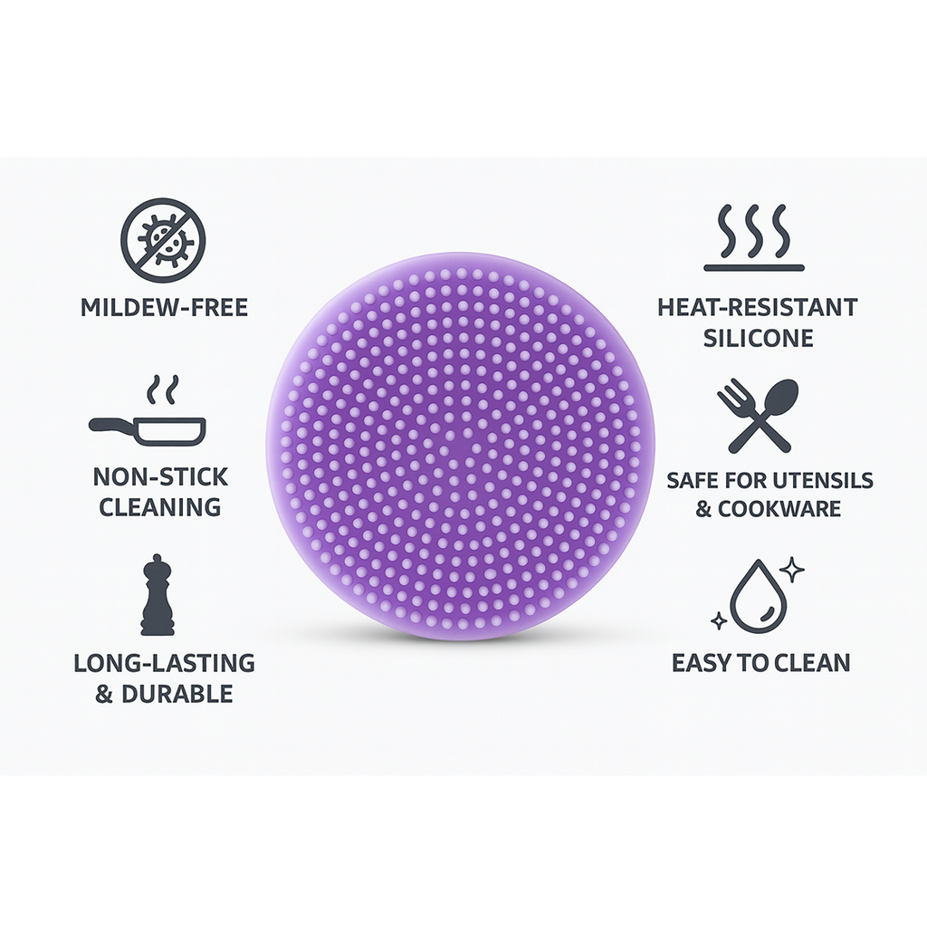 Silicone Dish Scrubber Sponge Mildew Free, Non Stick, Heat Resistant