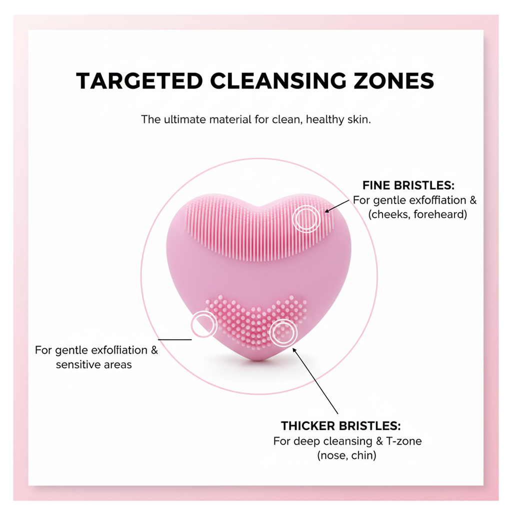Heart-Shaped Silicone Face Wash Brush – Facial Cleansing Scrubber for Women