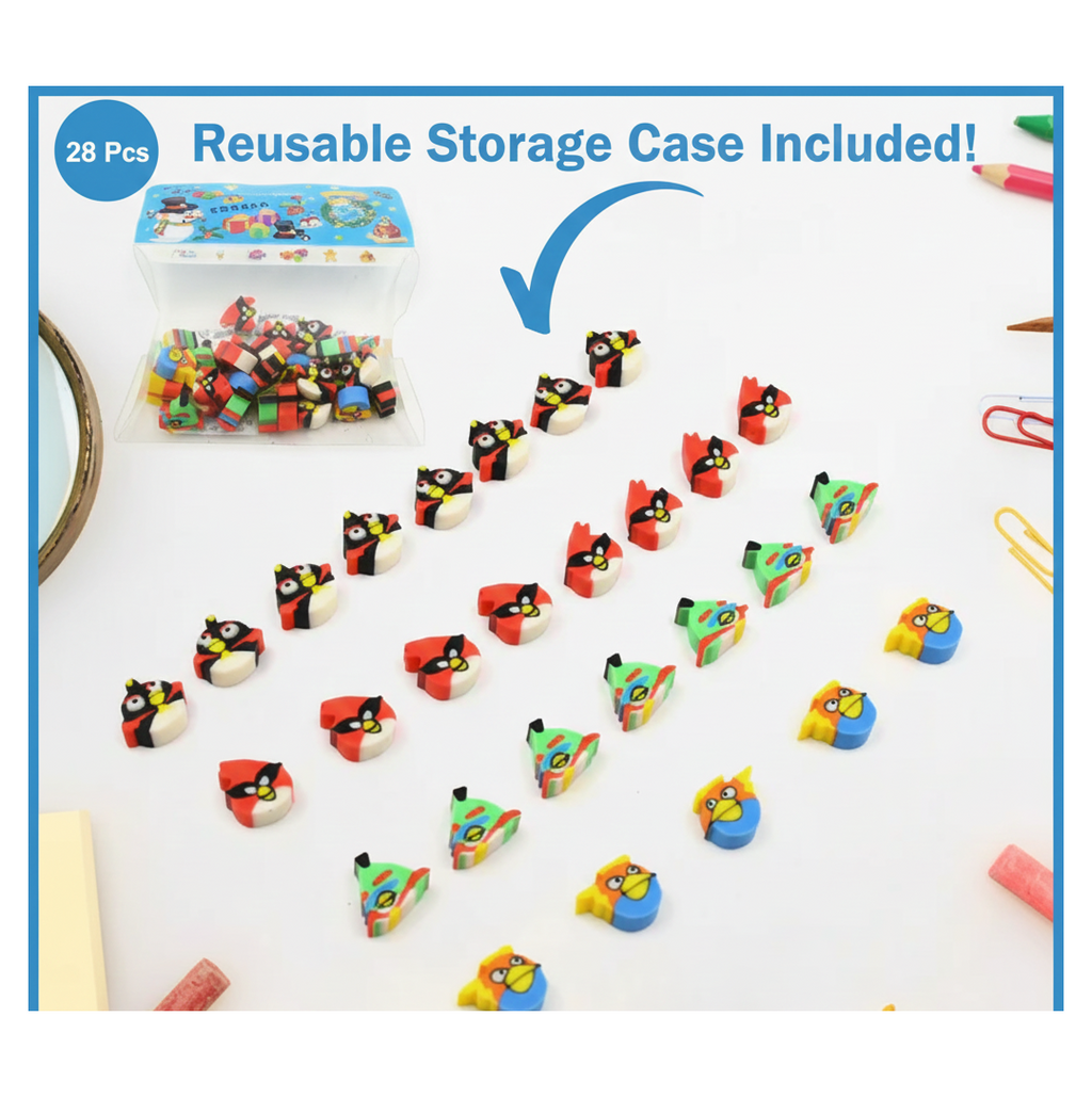 Colorful Novelty Eraser Set for Kids and Gifts (28 Pcs In 1 Packet)