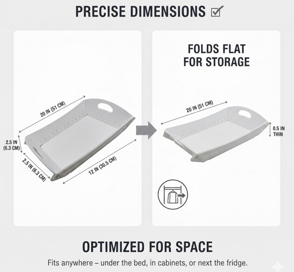 Foldable Plastic Serving Tray - Portable with Handle for Kitchen & Dining (1pc)