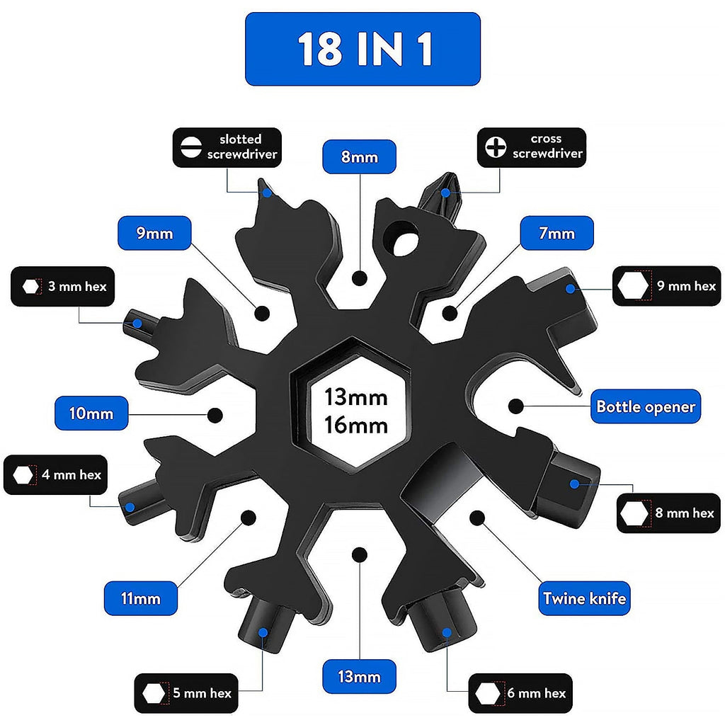 Durable 18-in-1 Snowflake Multi-Tool – Portable Bottle Opener, Screwdriver & Wrench