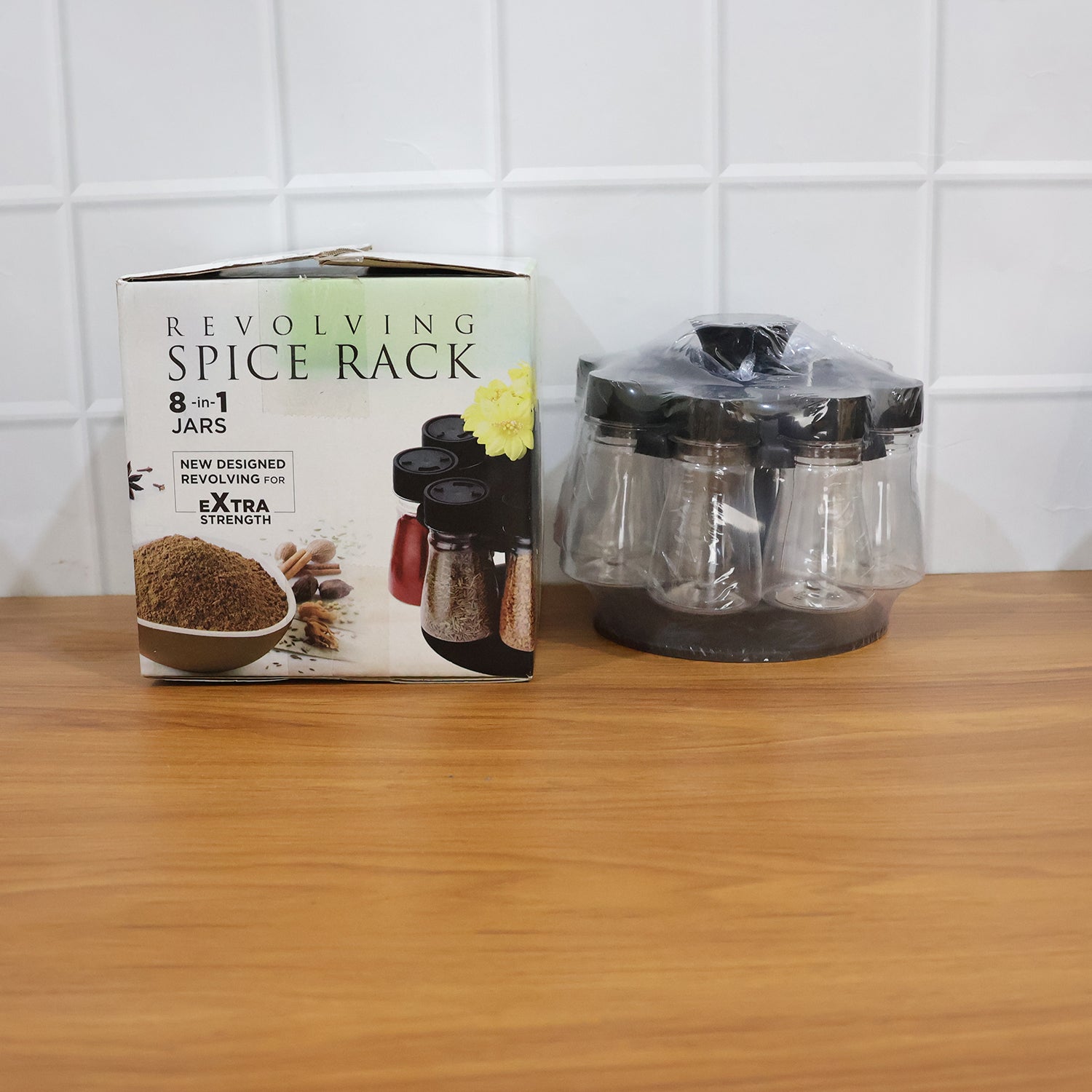 8 in 1 Revolving Plastic Spice Rack Set with Rotating Stand