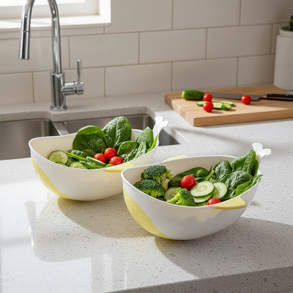 Plastic Rice Pulses Fruits Vegetable Noodles Pasta Washing Bowl and Strainer (2 Pc)